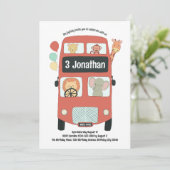Invitation Custom 3Birthday Wild and Three Safari Bus Boho (Debout devant)