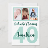 Invitation Custom 40th Birthday Green Script Photo Collage (Devant)