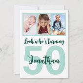 Invitation Custom 50th Birthday Green Script Photo Collage (Devant)