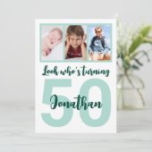Invitation Custom 50th Birthday Green Script Photo Collage (Debout devant)