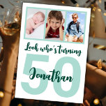 Invitation Custom 50th Birthday Green Script Photo Collage<br><div class="desc">Mettez un sourire sur un visage avec cette coutume 50e anniversaire moderne écriture verte collage photo Invitation pour lui. Vous pouvez ajouter de jolies photos d'enfance ou tout ce que vous voulez. - Cliquez simplement pour personnaliser ce design 🔥 Mes promesses - Ce design est unique et conçu avec vous...</div>