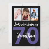 Invitation Custom 70th Birthday Black Modern Photo Collage (Devant)
