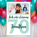 Invitation Custom 70th Birthday Green Script Photo Collage<br><div class="desc">Mettez un sourire sur un visage avec cette coutume 70e anniversaire moderne script vert photo collage Invitation. Vous pouvez ajouter de jolies photos d'enfance ou tout ce que vous voulez. - Cliquez simplement pour personnaliser ce design 🔥 Mes promesses - Ce design est unique et conçu avec vous en tête...</div>