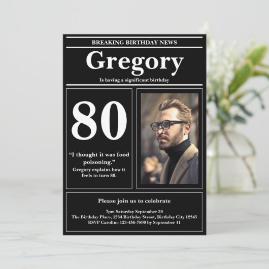 Invitation Custom 80th Birthday Drôle Citation Retro Journal (Debout devant)