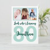 Invitation Custom 80th Birthday Green Script Photo Collage (Debout devant)