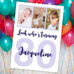 Invitation Custom 80th Birthday Purple Script Photo Collage<br><div class="desc">Mettez un sourire sur un visage avec cette coutume 70ème anniversaire script moderne photo collage Invitation. Vous pouvez ajouter de jolies photos d'enfance ou tout ce que vous voulez. - Cliquez simplement pour personnaliser ce design 🔥 Mes promesses - Ce design est unique et conçu avec vous en tête 🙏...</div>