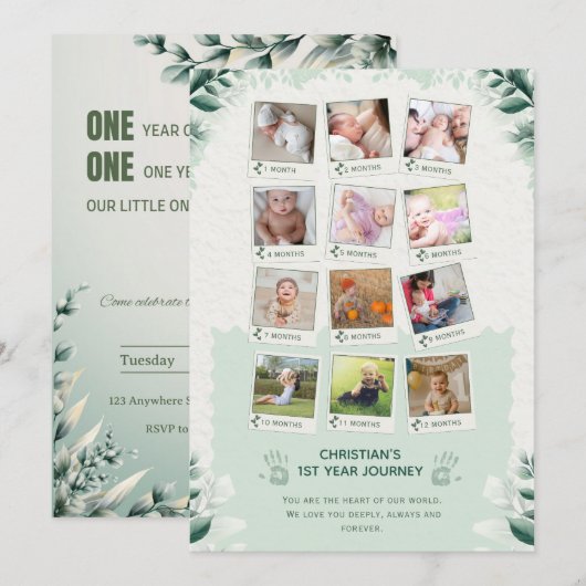 Invitation Custom Baby’s 1st Year Journey Photo Collage (Devant / Derrière)
