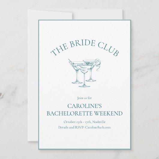 Invitation Custom Bachelorette Party Cocktail Social Club (Devant)