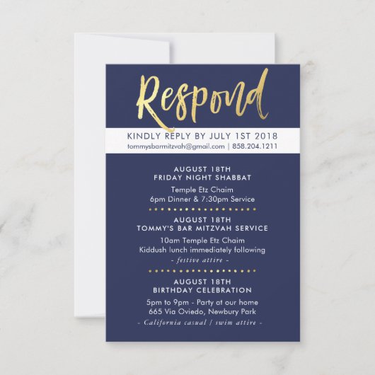 Invitation CUSTOM Bar Mitzvah boîtier Tommy navy + or (Devant)