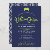 Invitation CUSTOM Bar Mitzvah contrôleur moderne chaux marine (Devant / Derrière)