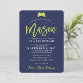 Invitation CUSTOM Bar Mitzvah Jeu moderne marine + chaux MASO (Debout devant)