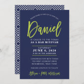 Invitation CUSTOM Bar Mitzvah marine moderne + chaux DANIEL (Devant / Derrière)