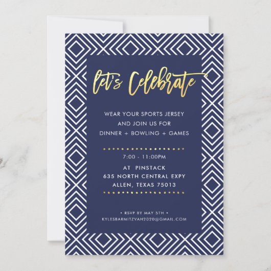 Invitation CUSTOM Bar Mitzvah marine moderne + nom or AARON (Dos)