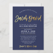 Invitation CUSTOM Bar Mitzvah marine moderne + nom or JACOB (Devant)