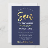 Invitation CUSTOM Bar Mitzvah marine moderne + nom or SAM (Devant)