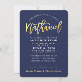 Invitation CUSTOM Bar Mitzvah marine moderne or NATHANIEL (Devant)