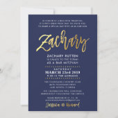 Invitation CUSTOM Bar Mitzvah marine moderne + or ZACHARY (Devant)