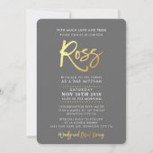 Invitation CUSTOM Bar Mitzvah moderne gris + or script ROSS (Devant)