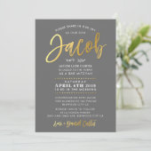 Invitation CUSTOM Bar Mitzvah nom de script or JACOB (Debout devant)