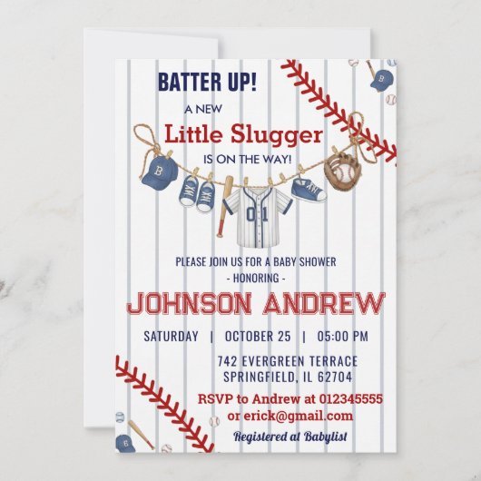 Invitation Custom Batter up Baseball Baby Shower (Devant)
