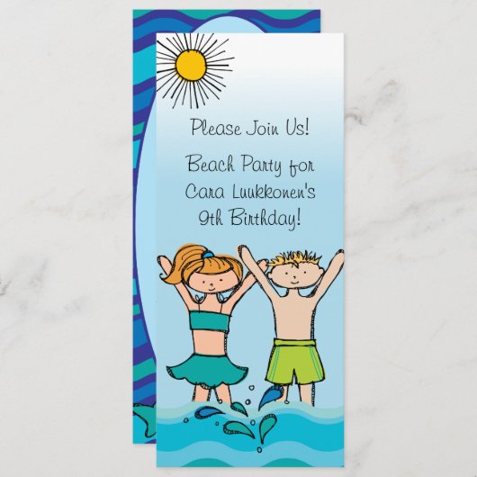 Invitation Custom Beach Pool Fête de baignade Anniversaire In (Devant / Derrière)
