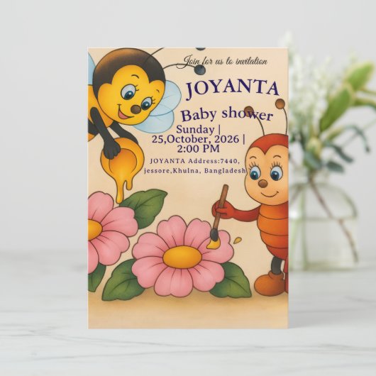 Invitation Custom bee baby shower (Debout devant)