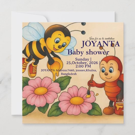 Invitation Custom bee baby shower (Devant)
