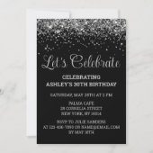 Invitation Custom Black & Silver Glitter 30th Birthday Party (Devant)