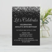 Invitation Custom Black & Silver Glitter 30th Birthday Party (Debout devant)
