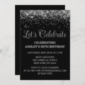 Invitation Custom Black & Silver Glitter 50th Birthday Party (Devant / Derrière)