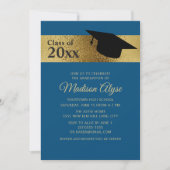 Invitation Custom Blue Gold Black Casquette Classe de diplôme (Devant)
