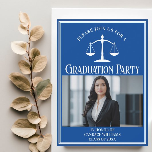 Invitation Custom Blue Law School Graduation Photo Party