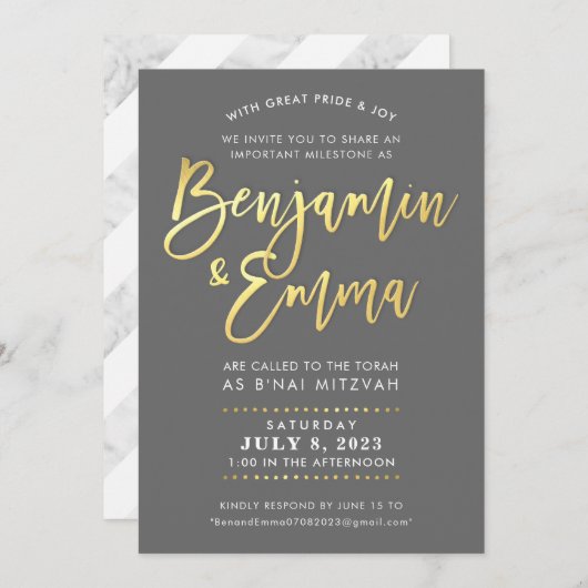 Invitation CUSTOM B'nai Mitzvah imitation or script nom (Devant / Derrière)