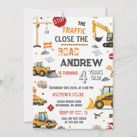 Invitation Custom Construction Dump Truck Birthday (Devant)