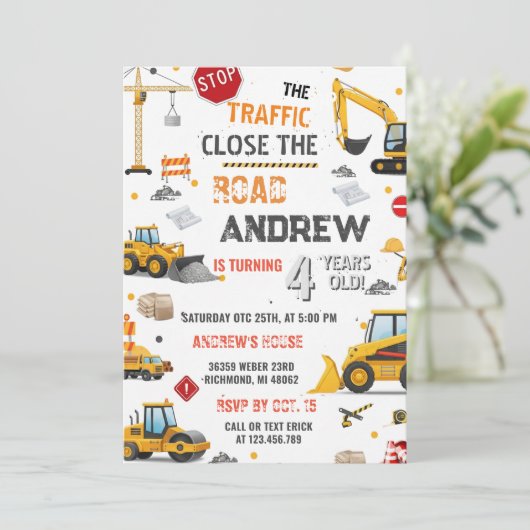 Invitation Custom Construction Dump Truck Birthday  (Debout devant)