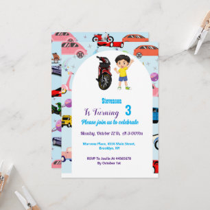 Invitation Custom Cute voiture moto fête d'anniversaire Invit
