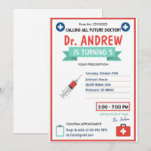 Invitation Custom Digital Kids Doctor Pretend Birthday Party (Devant / Derrière)