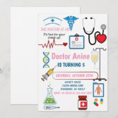 Invitation Custom Digital Nurse Kids Pretend Birthday Party (Devant / Derrière)