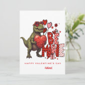 Invitation Custom Dinosaur Valentine Card – T‑Rex Be Mine (Debout devant)