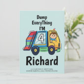 Invitation Custom Dump Everything! I'm 4 Garbage Truck Birth (Debout devant)