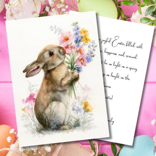 Invitation Custom Easter Card with Flowers and Easter Bunny