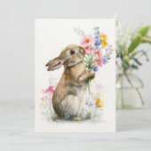 Invitation Custom Easter Card with Flowers and Easter Bunny (Debout devant)