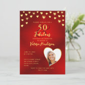 Invitation Custom Elegant Red & Gold 50 et Fabuleux anniversa (Debout devant)