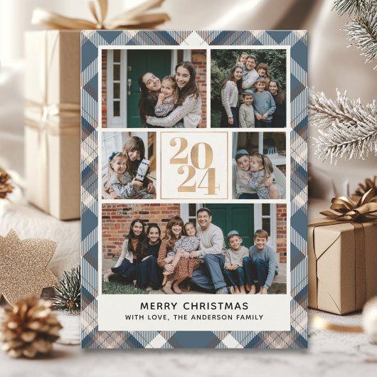 Invitation Custom Family Christmas card with 5 Photos Tartan 