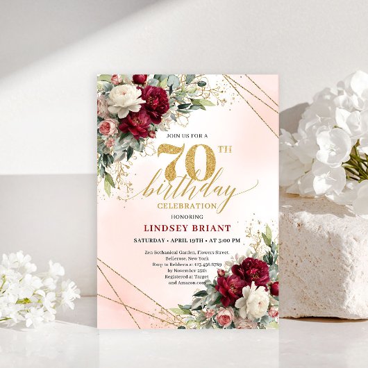 Invitation Custom floral gold 70th birthday celebration desig