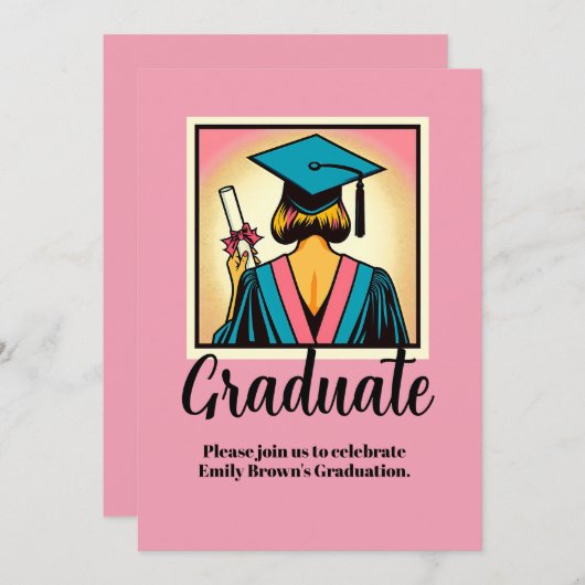 Invitation Custom Graduation Party Pop Art (Devant / Derrière)