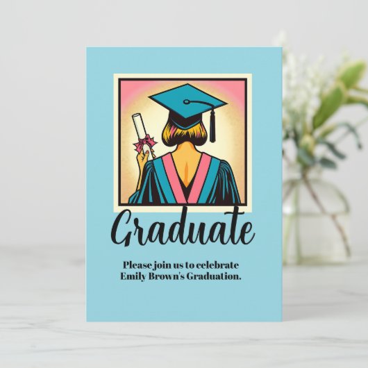 Invitation Custom Graduation Party Pop Art (Debout devant)
