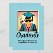 Invitation Custom Graduation Party Pop Art (Devant / Derrière)