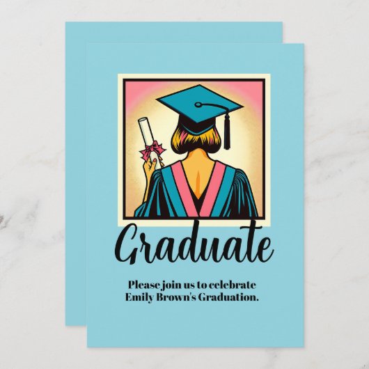 Invitation Custom Graduation Party Pop Art (Devant / Derrière)