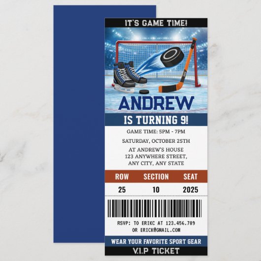 Invitation Custom Hockey Ticket  Birthday Decorations (Devant / Derrière)